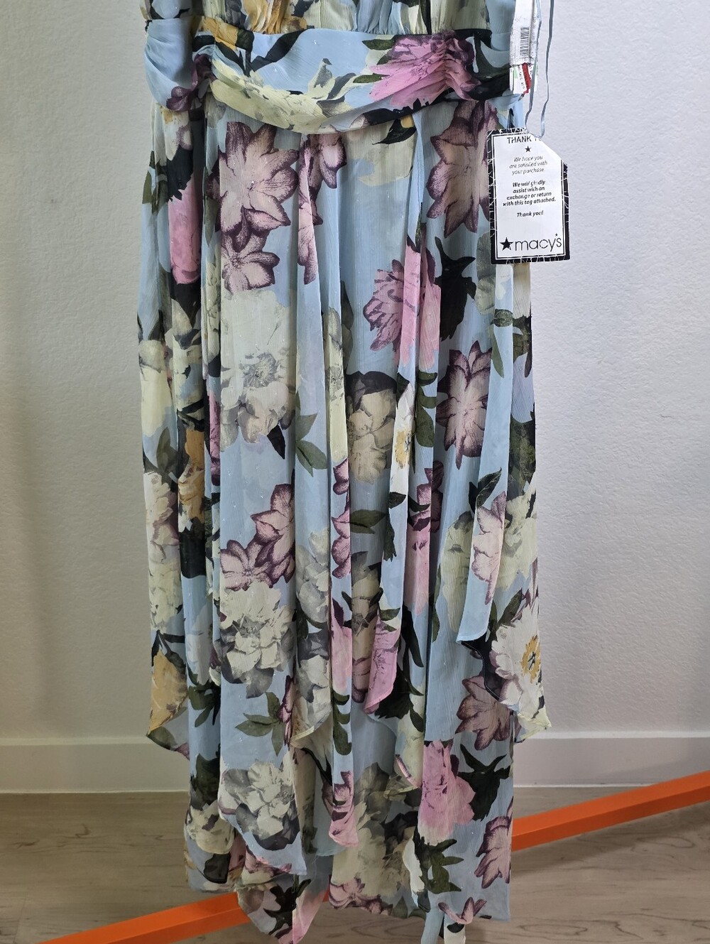 NWT R&M Richards Blue Floral High Low Chiffon Maxi Dress Size 14 Formal $129 - Picture 5 of 10